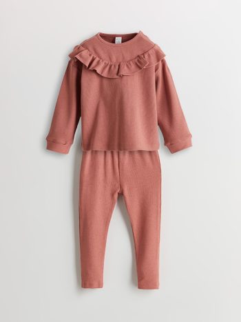 Bicycle Neck Long Sleeve Printed Baby Girl Blouse and Leggings Set