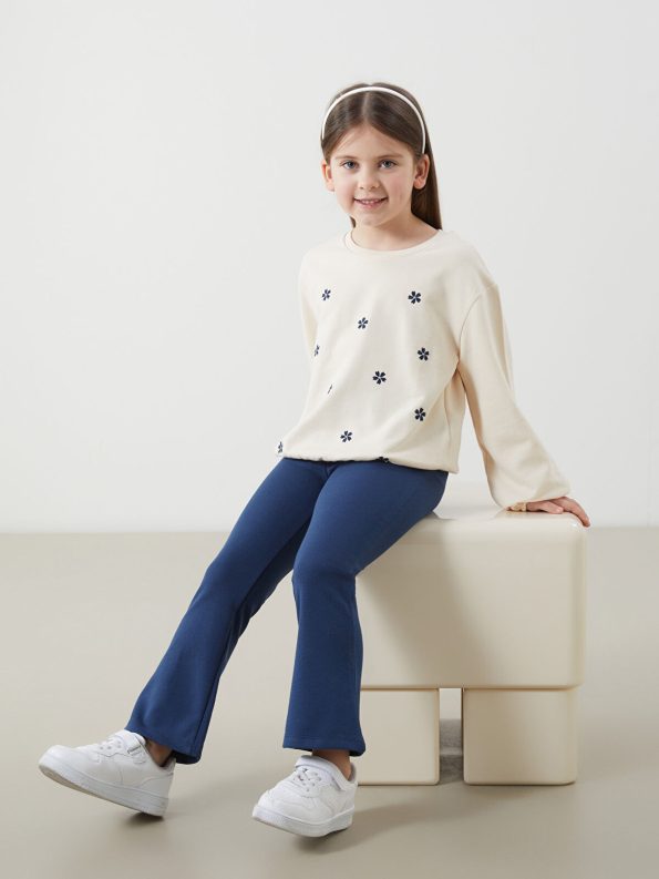LCW Kids Beige Floral Print Sweatshirt and Leggings Set
