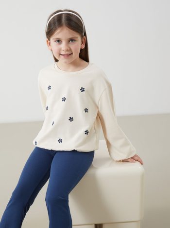 LCW Kids Beige Floral Print Sweatshirt and Leggings Set