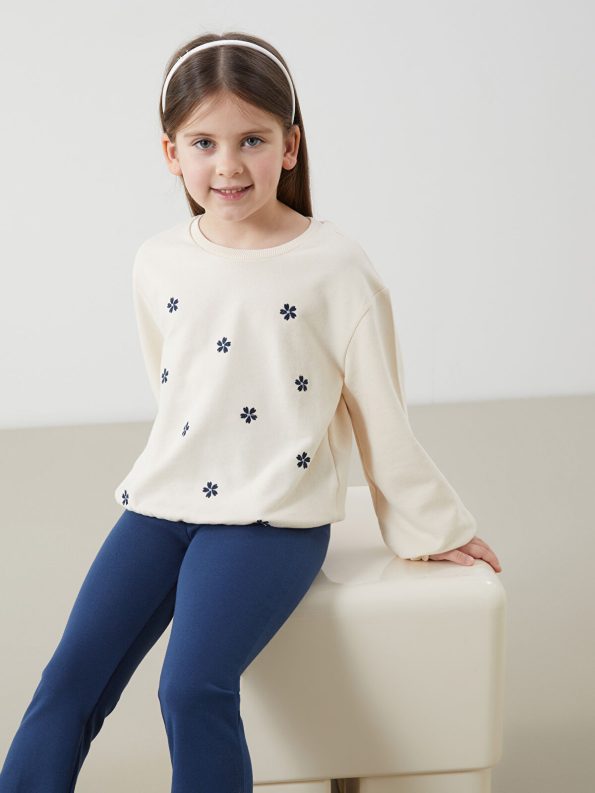 LCW Kids Beige Floral Print Sweatshirt and Leggings Set