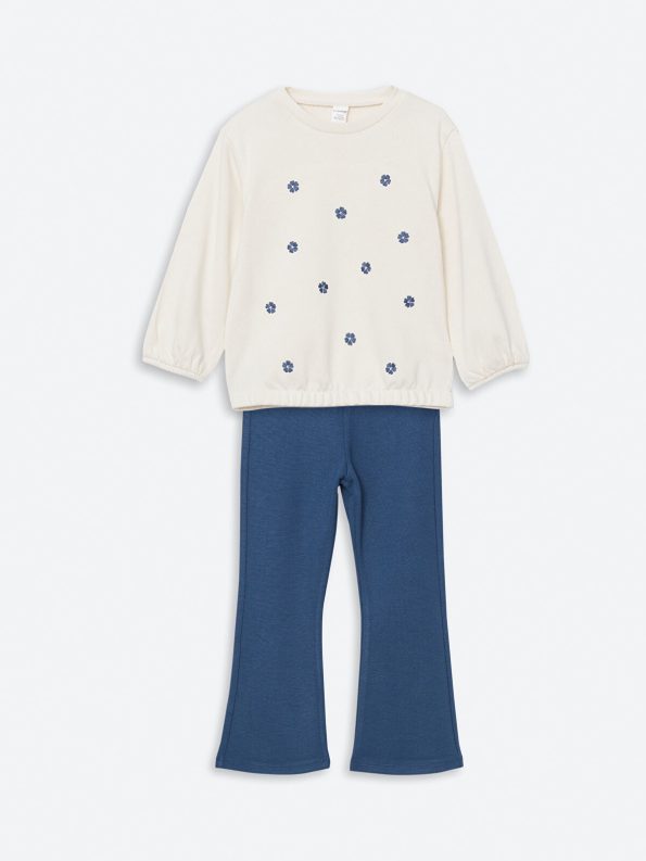 LCW Kids Beige Floral Print Sweatshirt and Leggings Set