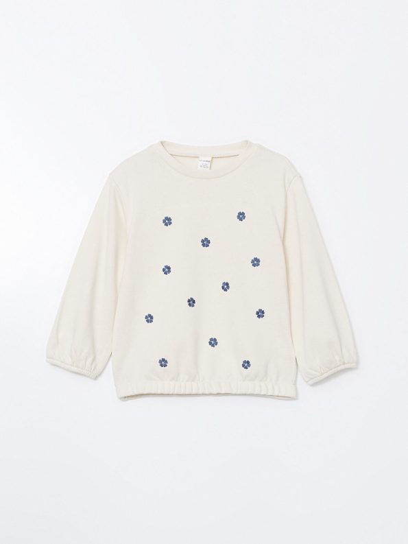 LCW Kids Beige Floral Print Sweatshirt and Leggings Set