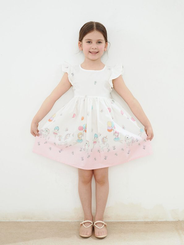LCW Kids Cream Bicycle Neck Poplin Dress for Girls