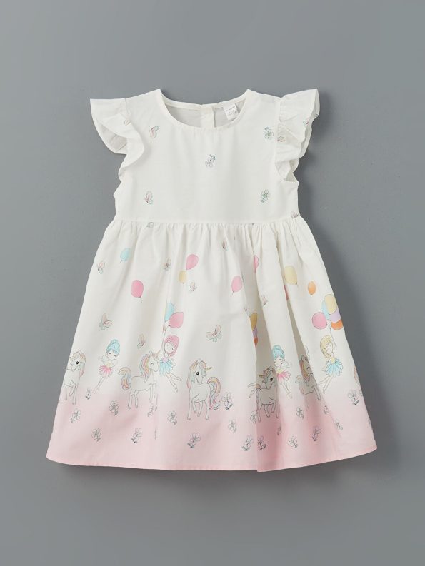 LCW Kids Cream Bicycle Neck Poplin Dress for Girls