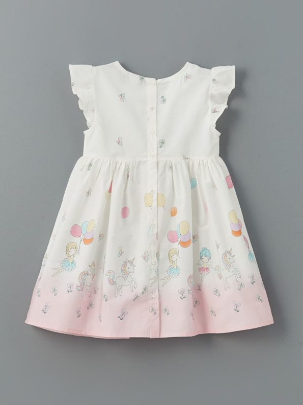 LCW Kids Cream Bicycle Neck Poplin Dress for Girls