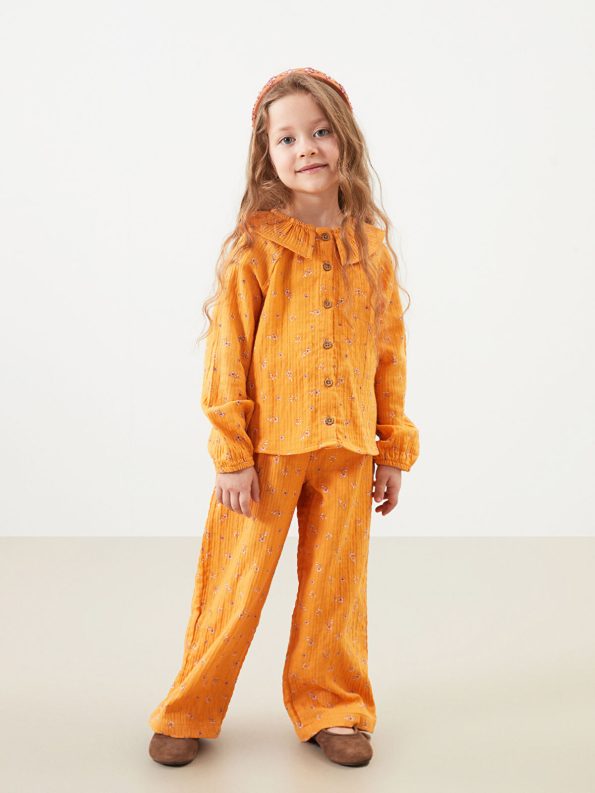 LCW Kids Yellow Peter Pan Collar Girls' Shirt and Pants Set