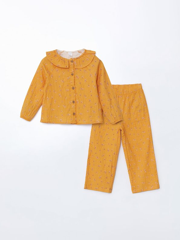 LCW Kids Yellow Peter Pan Collar Girls' Shirt and Pants Set