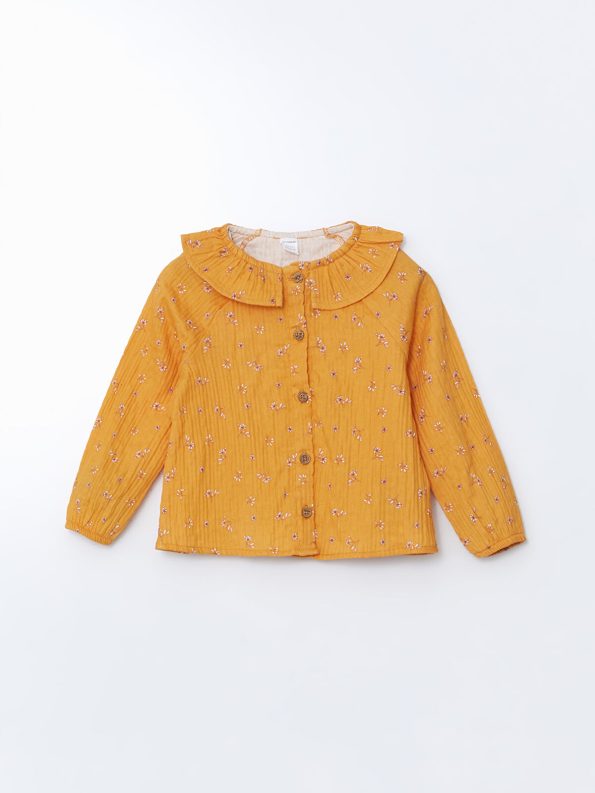 LCW Kids Yellow Peter Pan Collar Girls' Shirt and Pants Set