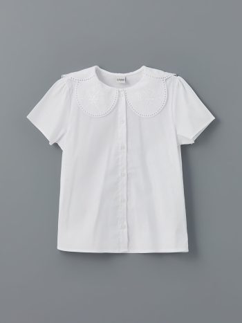 LCW Kids White Flower-Embroidered Baby Collar Shirt