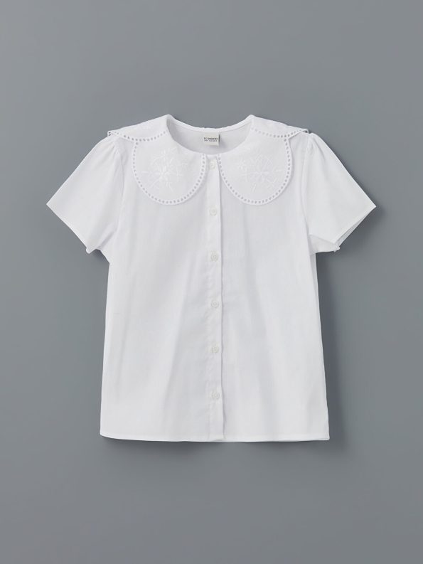 LCW Kids White Flower-Embroidered Baby Collar Shirt