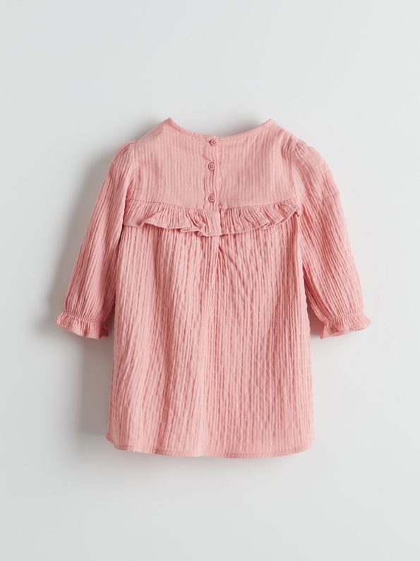LCW Kids Pink Crew Neck Muslin Dress for Girls