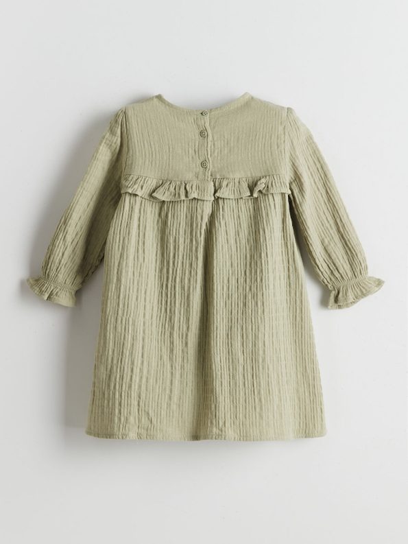 LCW Kids Green Crew Neck Muslin Dress for Girls