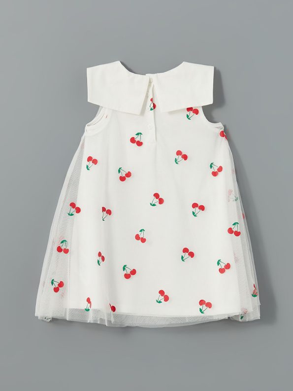 LCW Kids Cream Cherry Print Tulle Dress