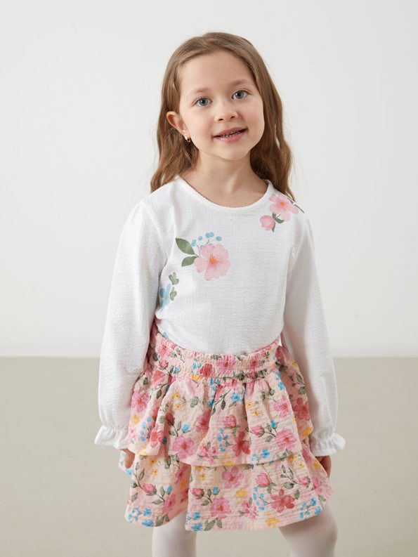 LCW Kids Cream Floral Print Girl's T-Shirt