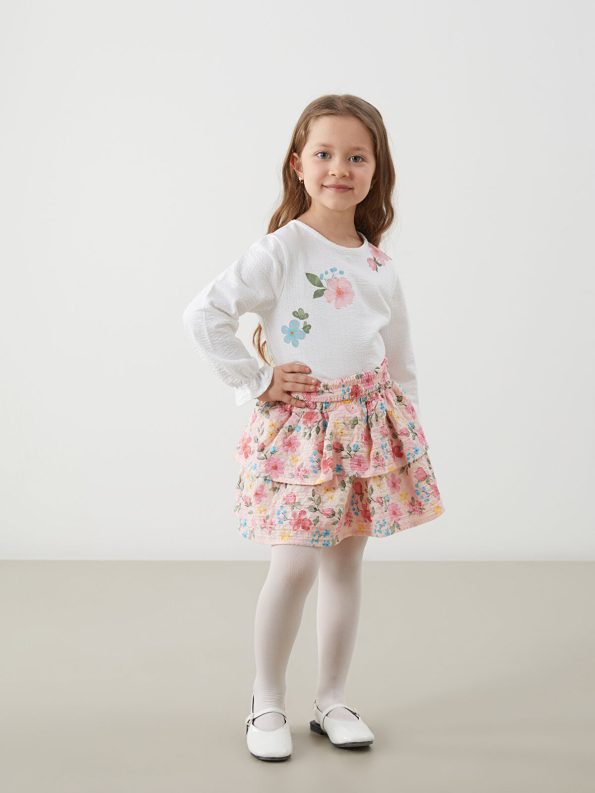 LCW Kids Cream Floral Print Girl's T-Shirt