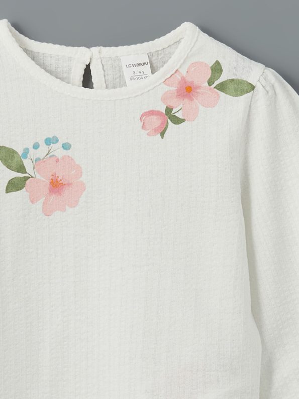 LCW Kids Cream Floral Print Girl's T-Shirt