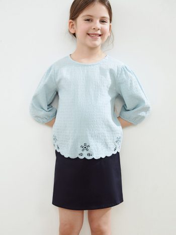 LCW Kids Blue Embroidered Round Neck Blouse for Girls