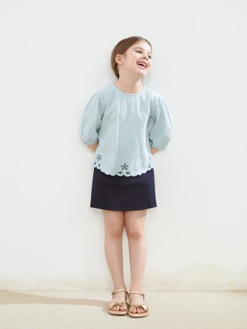 LCW Kids Blue Embroidered Round Neck Blouse for Girls