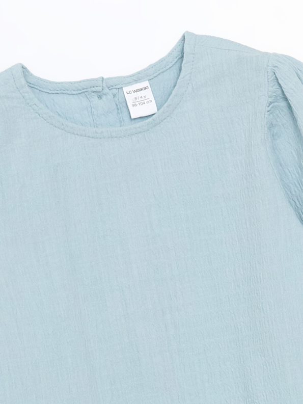 LCW Kids Blue Embroidered Round Neck Blouse for Girls