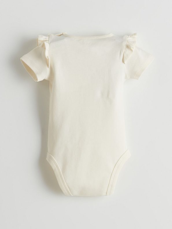 LCW Baby Cream Printed Short Sleeve Bodysuit