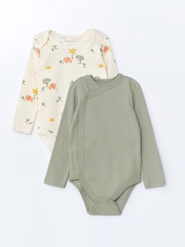 LCW Baby Beige Organic Cotton Floral Boys' Bodysuit Set