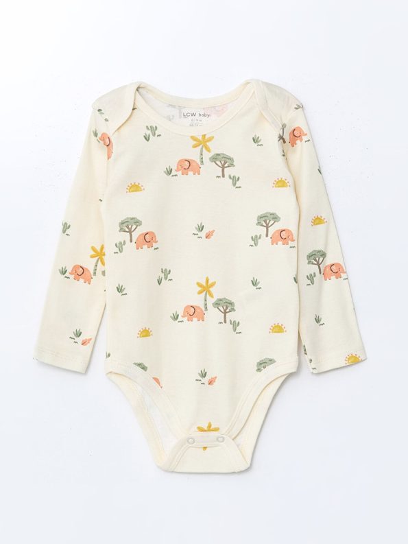 LCW Baby Beige Organic Cotton Floral Boys' Bodysuit Set