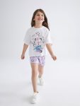 Girls' Bicycle Neck Stitch Printed T-Shirt