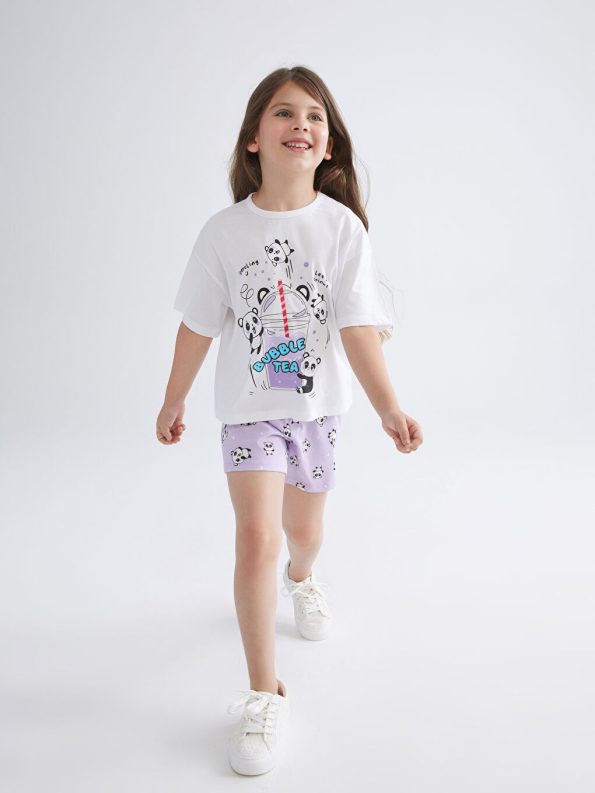 Girls' Bicycle Neck Stitch Printed T-Shirt