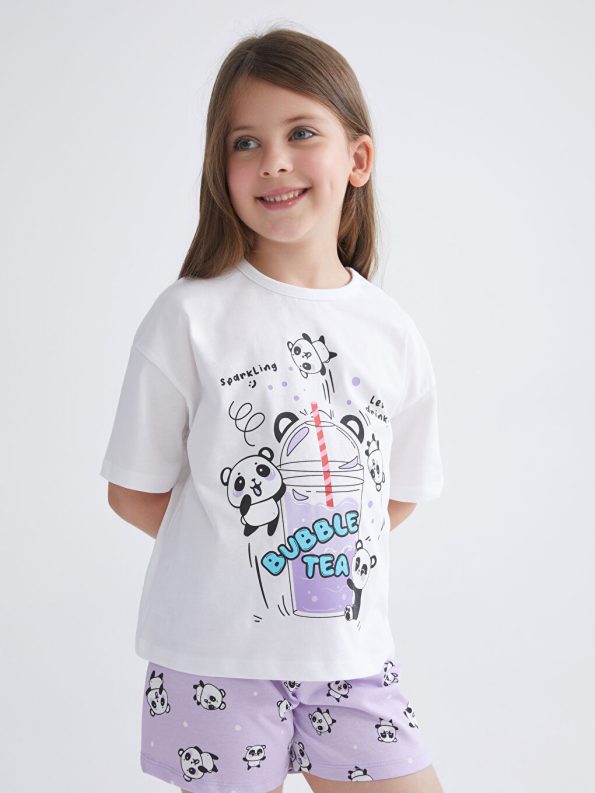 Girls' Bicycle Neck Stitch Printed T-Shirt