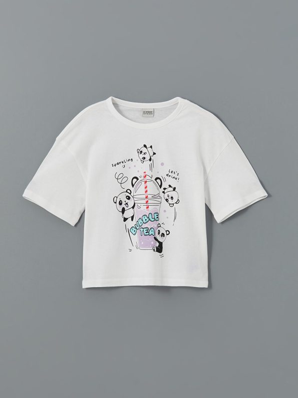 Girls' Bicycle Neck Stitch Printed T-Shirt
