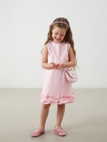 LCW Kids Pink Cotton Dress with Round Neck