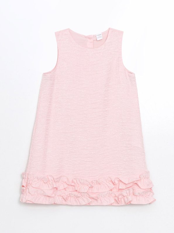LCW Kids Pink Cotton Dress with Round Neck