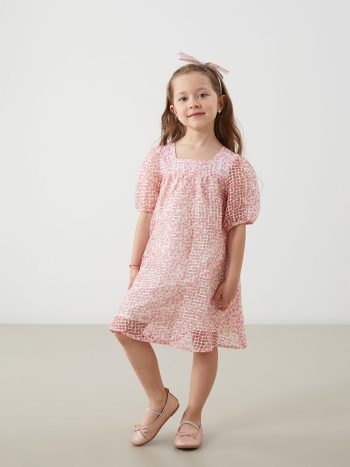 LCW Kids Beige Square Neck Lace Dress
