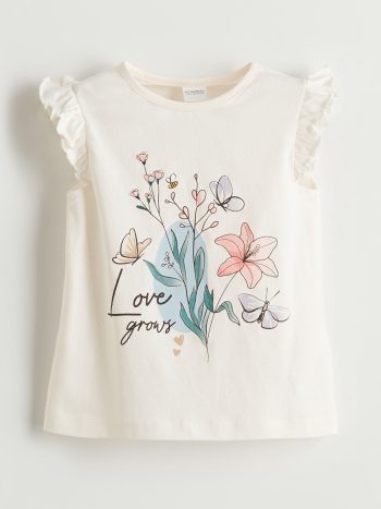 LCW Kids Cream Floral Girls' Pajama Set with Shorts