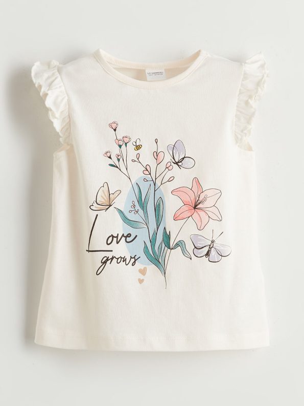 LCW Kids Cream Floral Girls' Pajama Set with Shorts