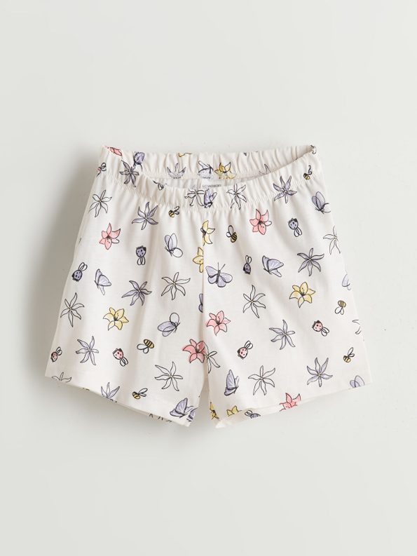 LCW Kids Cream Floral Girls' Pajama Set with Shorts