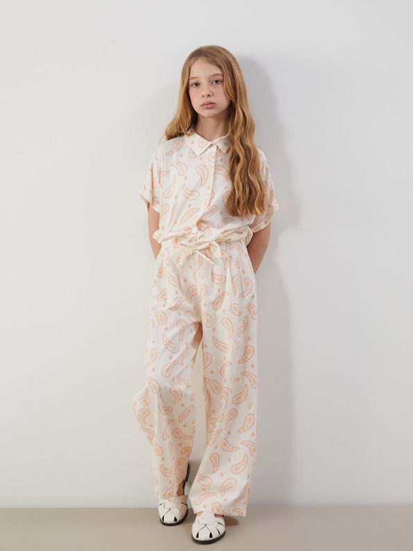 LCW Kids Beige Elastic Waist Girl's Trousers