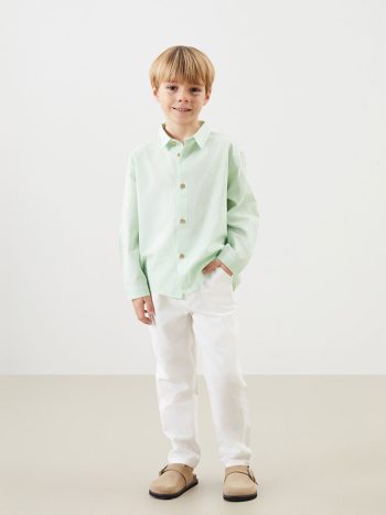 LCW Kids Green Basic Boys Shirt and Pants Set