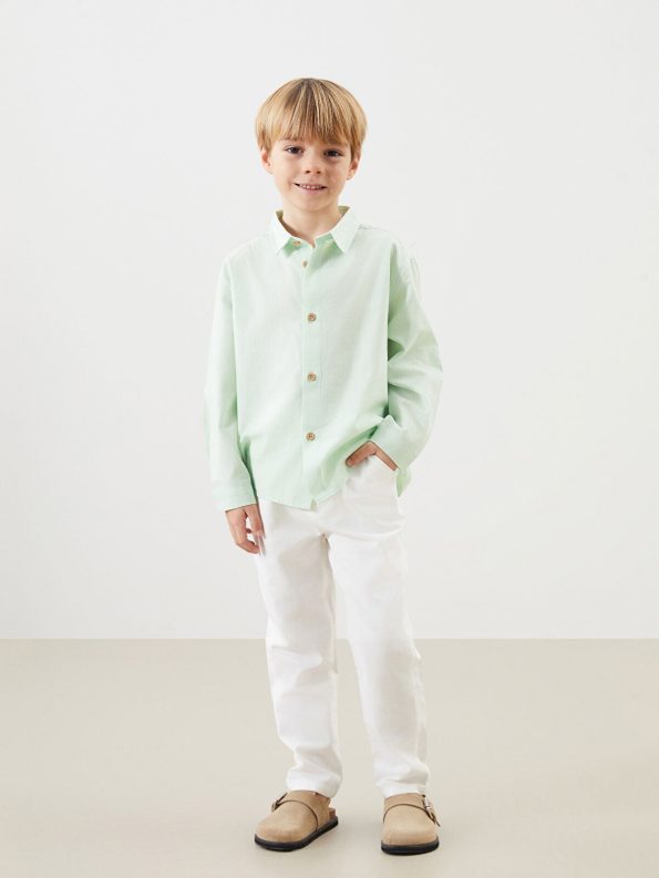 LCW Kids Green Basic Boys Shirt and Pants Set