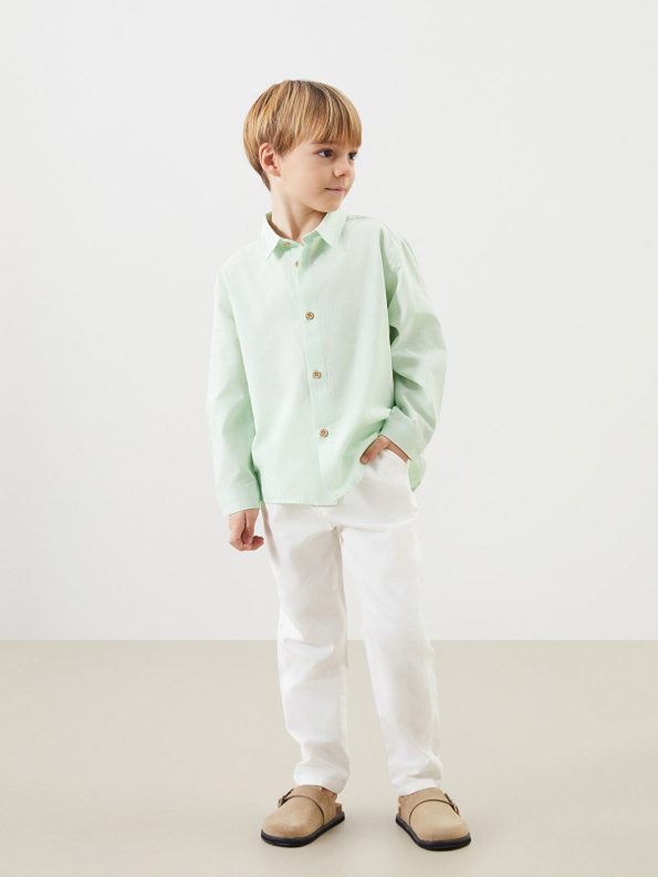 LCW Kids Green Basic Boys Shirt and Pants Set