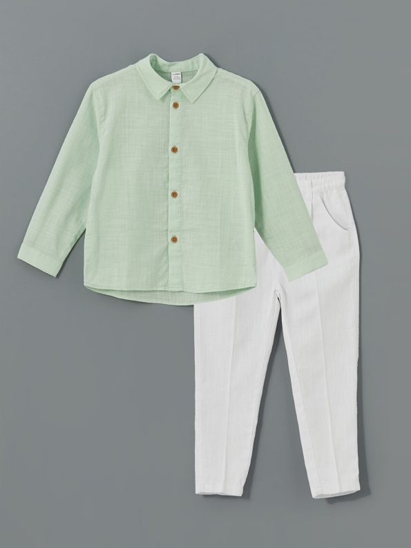LCW Kids Green Basic Boys Shirt and Pants Set