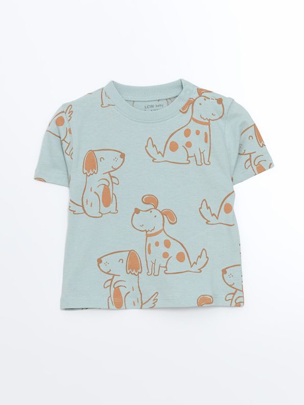 LCW Baby Blue Printed Boys' T-Shirt and Shorts Set