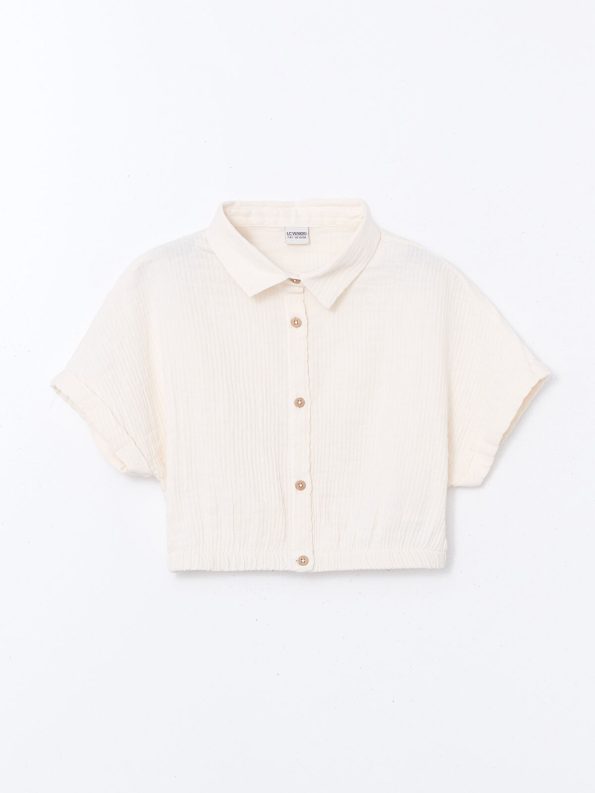 LCW Kids Cream Short Sleeve Muslin Girls Shirt