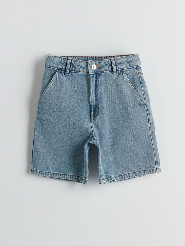 LCW Kids Blue Adjustable Waistband Girls' Denim Shorts