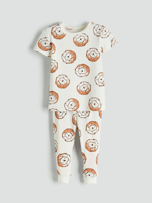 LCW Baby Ivory Printed Short Sleeve Pajama Set for Boys