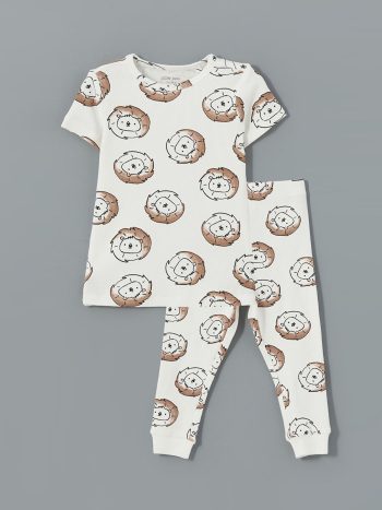 LCW Baby Ivory Printed Short Sleeve Pajama Set for Boys
