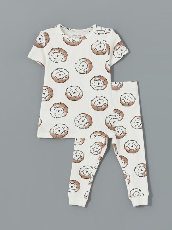LCW Baby Ivory Printed Short Sleeve Pajama Set for Boys
