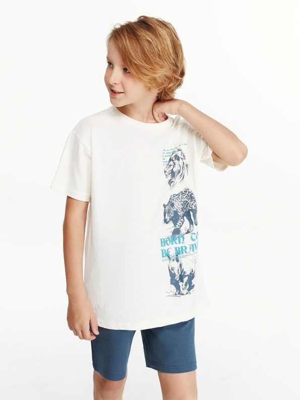 LCW Kids Cream Crew Neck Boys T-Shirt and Shorts Set