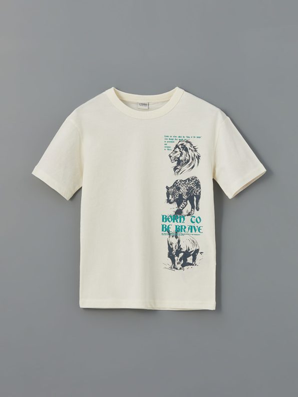 LCW Kids Cream Crew Neck Boys T-Shirt and Shorts Set
