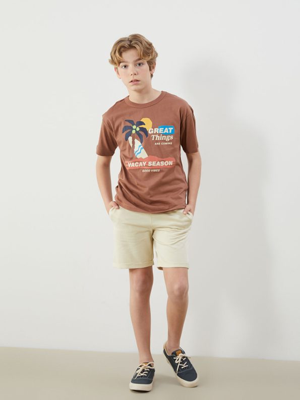 LCW Kids Brown Crew Neck Boys T-Shirt and Shorts Set